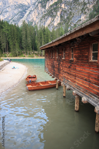 Baita Sul Lago Di Braies Dolomiti Buy This Stock Photo And