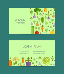 Wall Mural - Vector flat vegetables organic farm, vegan, healthy food business card template