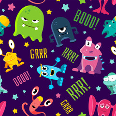 Poster - Seamless color children pattern with cute monsters