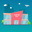 Shopping mall building exterior. Flat design style modern vector illustration concept.