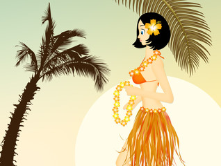 Wall Mural - Hawaiian girl with garland