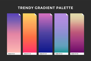 Trendy gradient swatches. Collection palettes of gradient swatches for business infographic, social media, mobile app, flat web design, backgrounds. Set of multicolored gradients. Vector Illustration