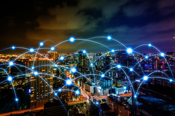 Aufkleber - smart city and communication network concept. Internet of Things. Information Communication Network. abstract mixed media.