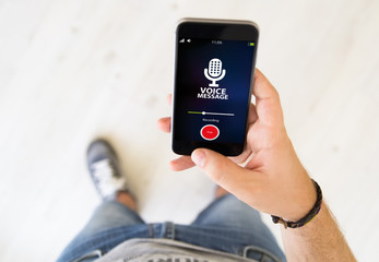 male hand voice message smart phone