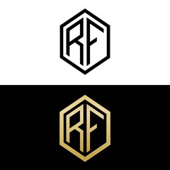 initial letters logo rf black and gold monogram hexagon shape vector