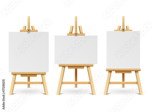 Fotomural Wood easels or painting art boards with white canvas of different sizes
