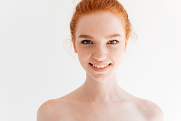 Poster - Close up portrait of happy naked ginger woman