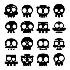 Halloween vector cartoon skull icons, Mexican cute black sugar skulls design set