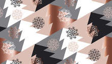 Rose Gold Color Abstract Xmas Tree Geometry Vector Illustration. Tender Elegant Christmas Celebration Style Seamless Pattern Design