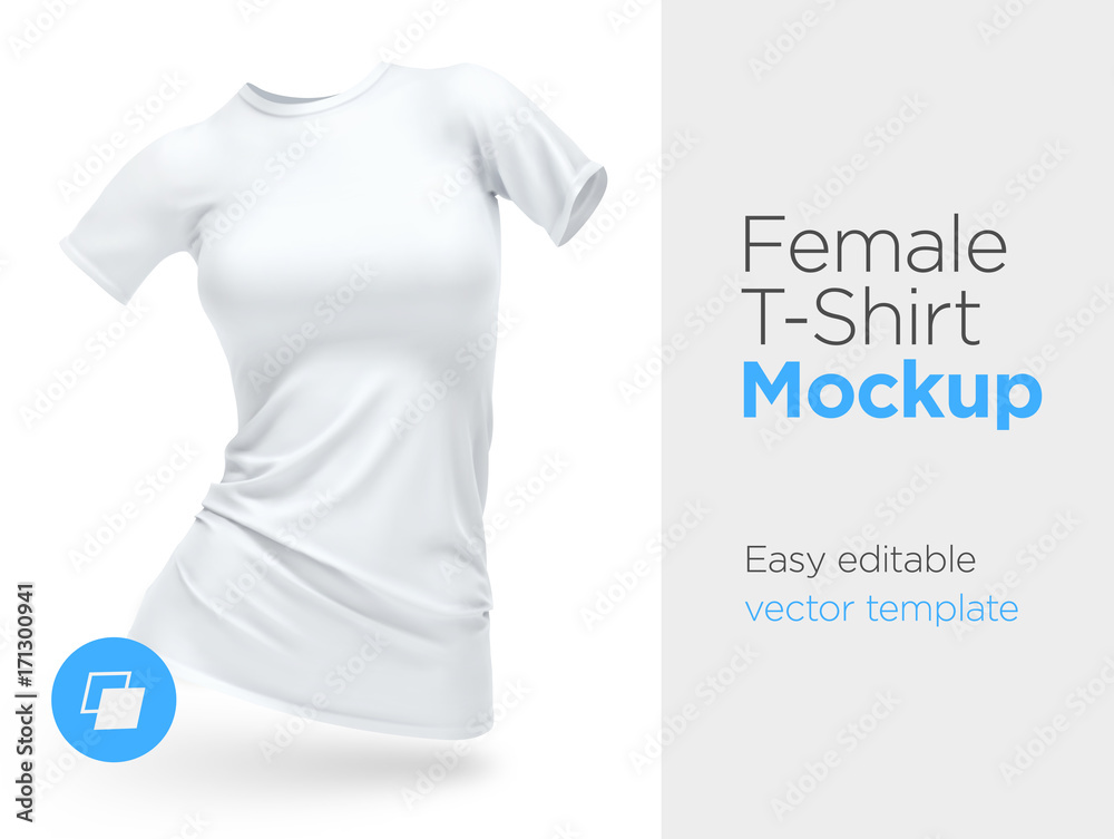 Download Realistic Template Blank White Woman T Shirt Cotton Clothing Empty Mock Up Wall Mural Stonepic