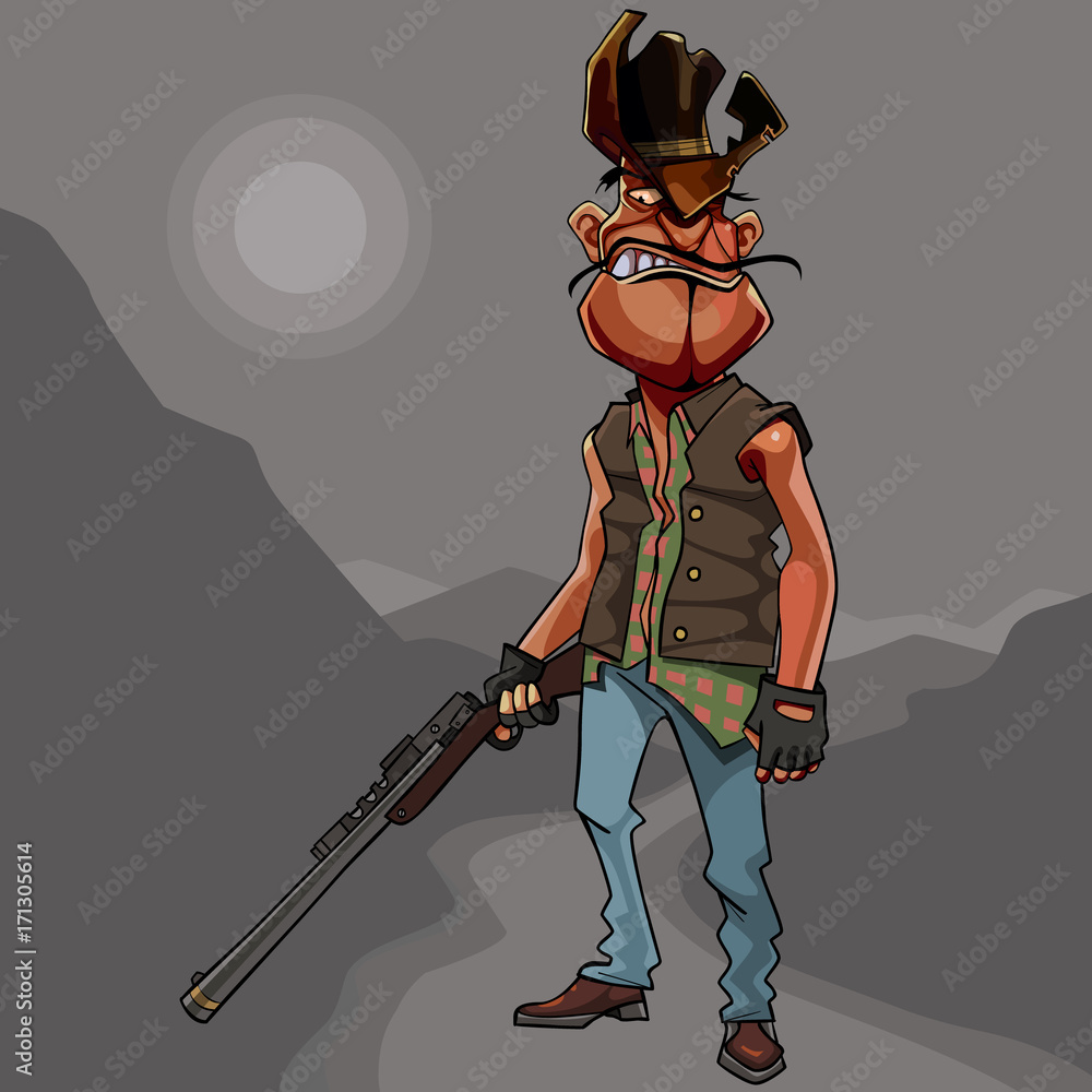 cartoon man in cowboy hat with gun in hand Stock Vector | Adobe Stock