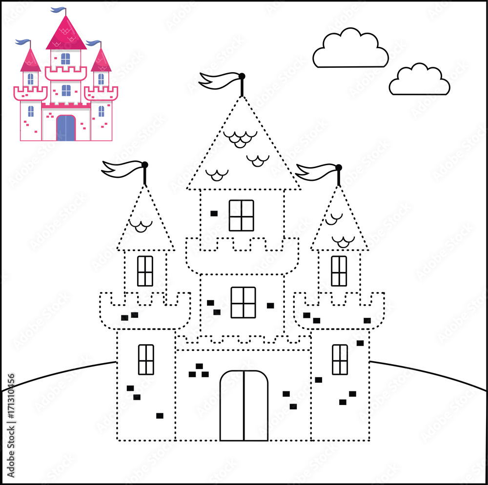 Connect the dots and coloring page, Castle (Vector illustration) Stock ...