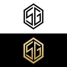 Initial Letters Logo Sg Black And Gold Monogram Hexagon Shape Vector
