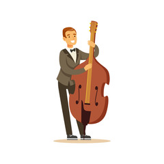 Poster - Cellist man playing classical music on cello, classical music performance vector Illustration