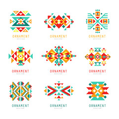 Poster - Colorful geometric ornament set, abstract logo elements vector Illustrations