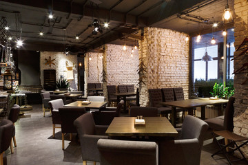 Interior of cozy restaurant, loft style