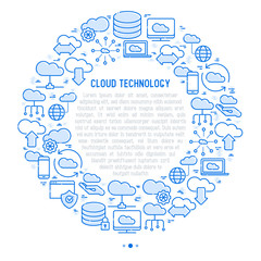 Wall Mural - cloud computing technology concept in circle with thin line icons related to hosting, server storage