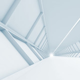 Fototapeta Do przedpokoju - Abstract empty corridor perspective, blue toned