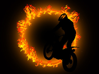 Wall Mural - Fire and motorcyclist