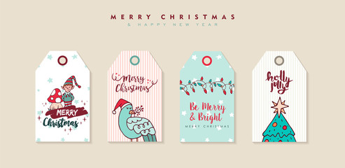 Wall Mural - Christmas and new year cartoon holiday label set