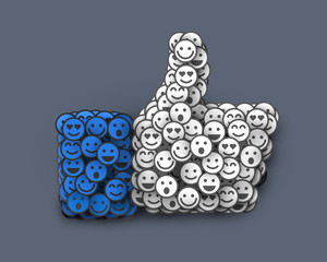 Wall Mural - Creative Like icon made of many small smiles. Social network concept.
