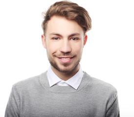 Wall Mural - happy smiling man looking at camera isolated on white background