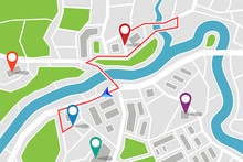 Map With Route And Gps Pointers