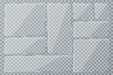 Fototapete - Glass plate set on transparent background. Clear glass showcase. Realistic window mockup collection