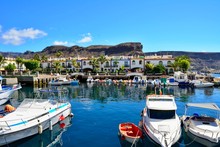 Port And Promenade Of Beautiful Romantic Picturesque Village Puerto De Mogan On Gran Canaria.