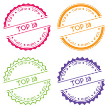 Top 10 Badge Isolated On White Background. Flat Style Round Label With Text. Circular Emblem Vector Illustration.