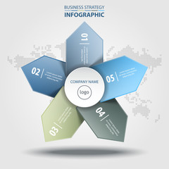 Wall Mural - 5 options Business Infographics strategy tags design elements template blue color tone