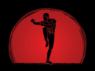 Drunken Kung fu pose designed on sunset background graphic vector.