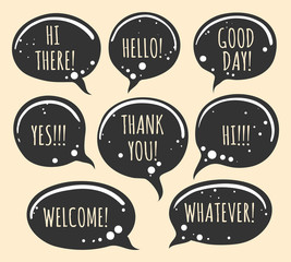 Wall Mural - grunge doodle speech bubble icons. friendship discussion talking words, vector illustration