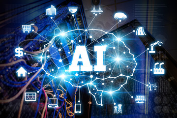 Aufkleber - AI(Artificial Intelligence)  concept. Network server and various industries.