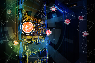 Aufkleber - AI(Artificial Intelligence)  concept. Network server and various industries.