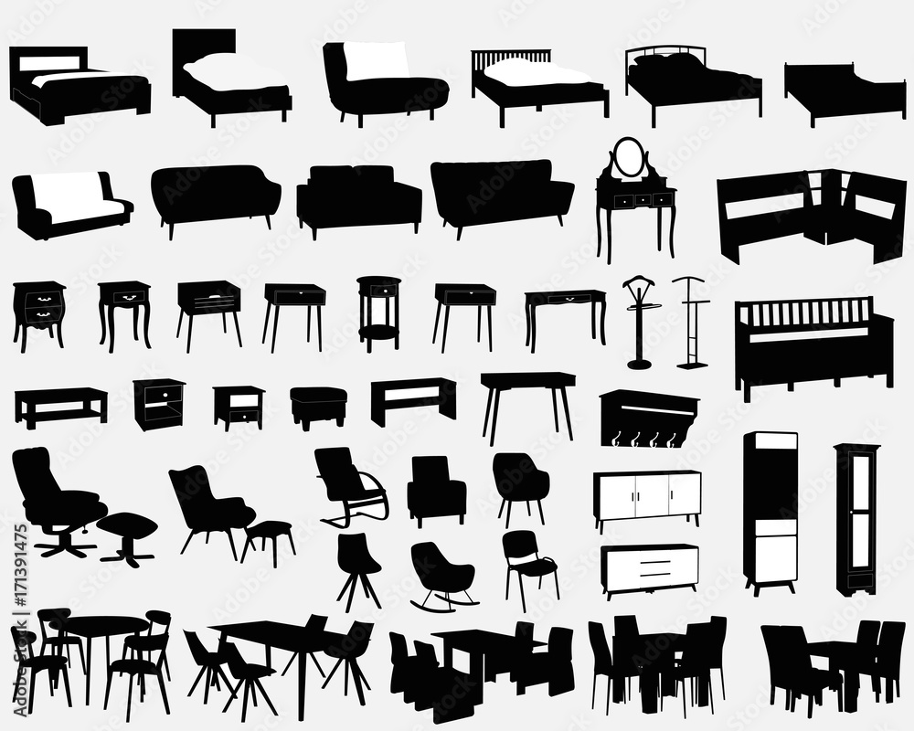 Set of house furniture silhouettes Stock Vector Adobe Stock