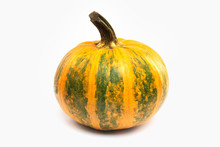 Ripe Single Pumpkin With Clipping Path Isolated At White Background.