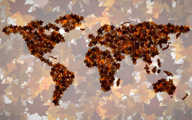 Wall Mural - world map of maple leaves. vector background. eps 10