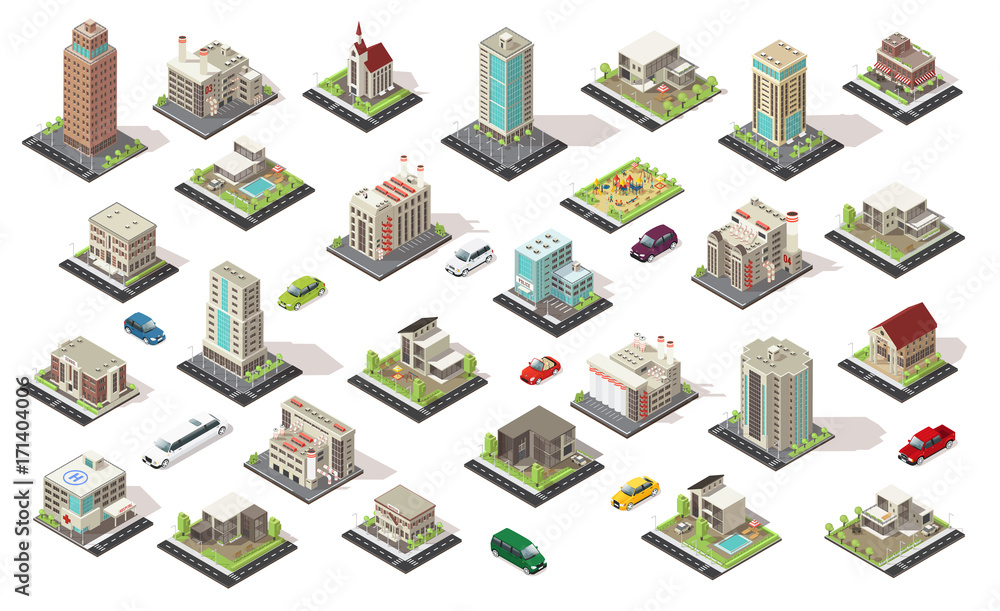 Isometric City Elements Collection Stock Vector | Adobe Stock