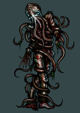 Zombie With Octopus Head. Illustration Zombie Man With Octopus On His Head And Tentacles Entangled His Body