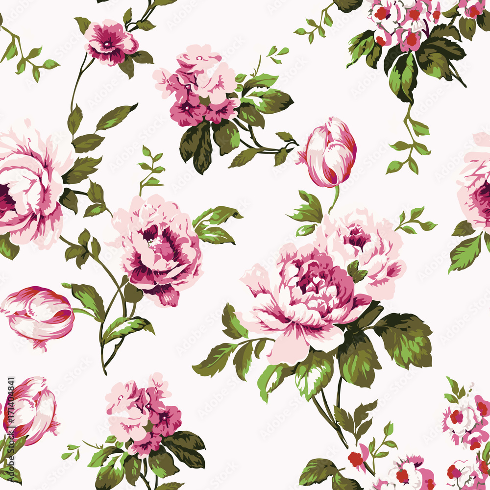 Shabby chic vintage roses seamless pattern Stock Vector | Adobe Stock