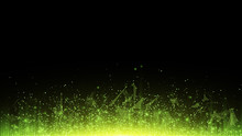 Abstract Polygonal Background From Connected Triangles And Dots. Glowing Particles And Green Rays Of Light. Luminous Particles Of Green In The Dark. Big Data. Vector
