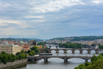 Wall Mural - Aerial view of bridges across the Vltava in Prague. Czech Republic