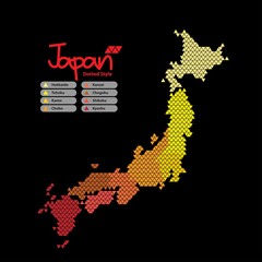 Aufkleber - Japan Map of triangle shape with the continent in a different color on a black background. Vector illustration dotted style.