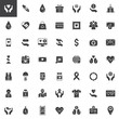 © alekseyvanin - Donation vector icons set, modern solid symbol collection, filled pictogram pack. Signs, logo illustration. Set includes icons as Charity, Blood transfusion, Donors, First aid kit