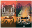 Camping vertical background poster with With tent, campfire , mountains and forest on background. Vector illustration