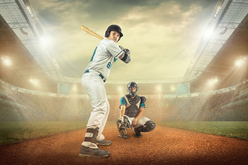 Wall Mural - Baseball players in action on the stadium.