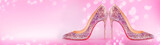 Fototapeta Do akwarium - High heels shoes banner on blurred pink background