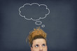 © NatasaAdzic - Thinking woman with thinking bubble on blackboard background