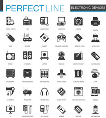 Wall Mural - Black classic electronic devices icons set.